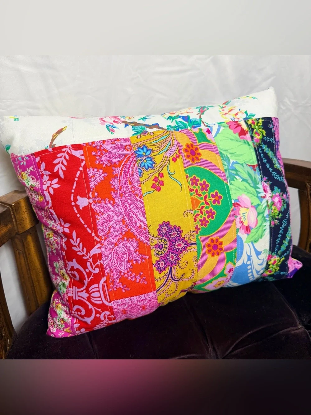 Colorful Patchwork Floral Throw Pillow - Multicolor